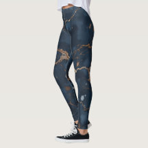 Donkerblauwe damesleggings met gouden aders