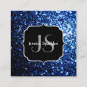 Donkerblauwe diepe glanzende nepschitter glitter g vierkante visitekaartje (Achterkant)
