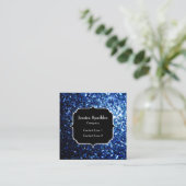 Donkerblauwe diepe glanzende nepschitter glitter g vierkante visitekaartje (Staand voorkant)