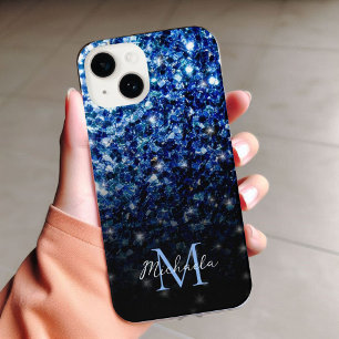 Donkerblauwe diepe glanzende nepschittering glinst iPhone 15 case