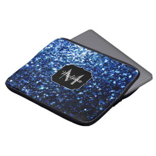 Donkerblauwe diepe glanzende nepschittering glinst laptop sleeve