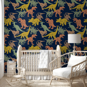 Donkerblauwe dinosaurus Baby Boy Nursery Peel & St Behang