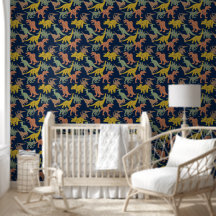 Donkerblauwe Dinosaurus Baby Jongens Nursery Peel