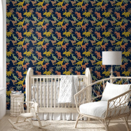 Donkerblauwe Dinosaurus Baby Jongens Nursery Peel  Behang