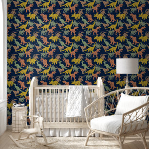 Donkerblauwe Dinosaurus Baby Jongens Nursery Peel Behang