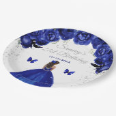 Donkerblauwe Donkere Huid Prinses Verjaardagsfeest Papieren Bordje (Gekanteld)