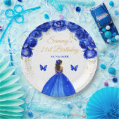 Donkerblauwe Donkere Huid Prinses Verjaardagsfeest Papieren Bordje (Feest)