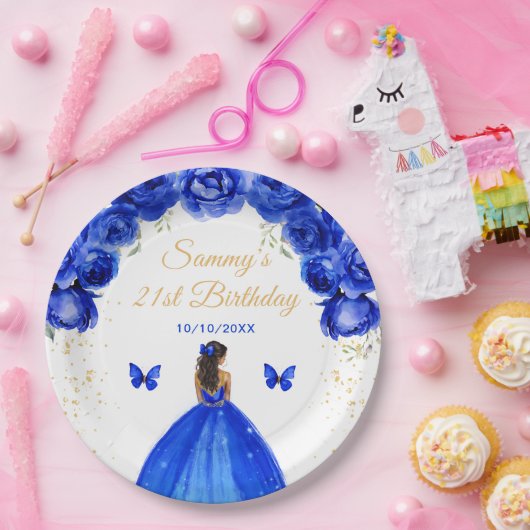 Donkerblauwe Donkere Huid Prinses Verjaardagsfeest Papieren Bordje (Feest)