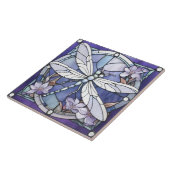 Donkerblauwe Dragonfly Glas in lood Flower Tegeltje (Zijkant)
