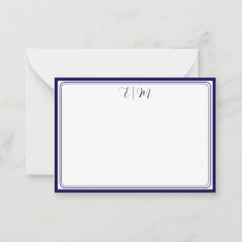 Donkerblauwe drie grens monogram notitiekaart notitiekaartje