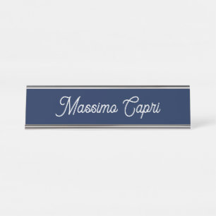 Donkerblauwe Elegante Casual Eigen Naam Handgeschr Bureau Naambordje