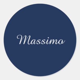 Donkerblauwe Elegante Casualle Eigen Naam Handgesc Ronde Sticker
