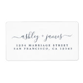 Donkerblauwe Elegante Script Trouw Retouradres Etiket (Voorkant)