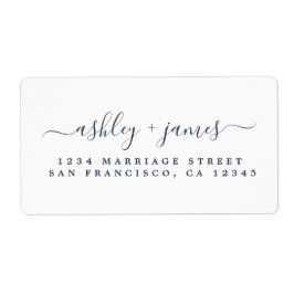 Donkerblauwe Elegante Script Trouw Retouradres Etiket