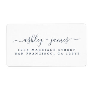 Donkerblauwe Elegante Script Trouw Retouradres Etiket