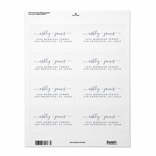 Donkerblauwe Elegante Script Trouw Retouradres Etiket (Full Sheet)