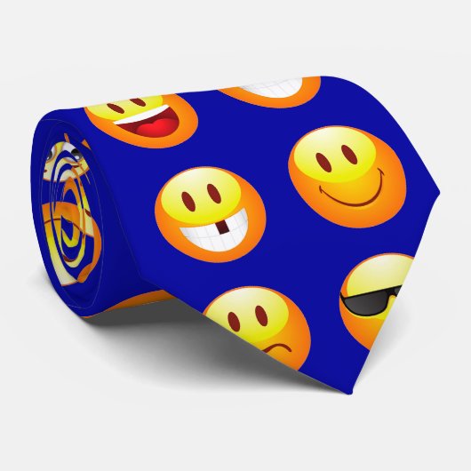 donkerblauwe emojas stropdas (Opgerold)