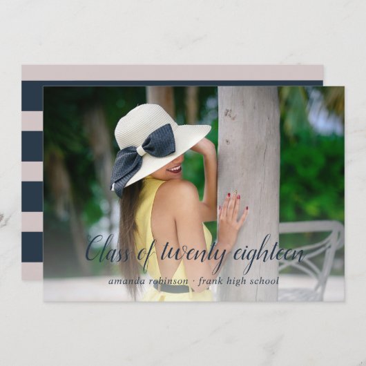 Donkerblauwe en blauwe strepen Afstuderen Aankondi Aankondiging (Voorkant / Achterkant)