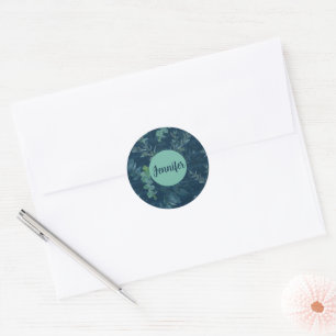 donkerblauwe en Blauwgroen groene bladeren Ronde Sticker