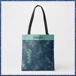  donkerblauwe en Blauwgroen groene bladeren Tote Bag