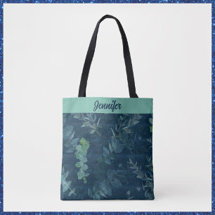 donkerblauwe en Blauwgroen groene bladeren Tote Bag
