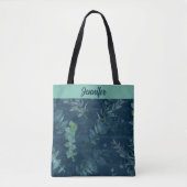  donkerblauwe en Blauwgroen groene bladeren Tote Bag (Voorkant)