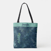  donkerblauwe en Blauwgroen groene bladeren Tote Bag (Achterkant)