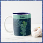  donkerblauwe en Blauwgroen groene bladeren Tweekleurige Koffiemok