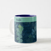 donkerblauwe en Blauwgroen groene bladeren Tweekleurige Koffiemok (Voorkant links)