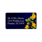 Donkerblauwe en gele rozenbruiloft etiket (Voorkant)