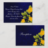 Donkerblauwe en gele rozenbruiloft informatiekaartje (Voorkant / Achterkant)