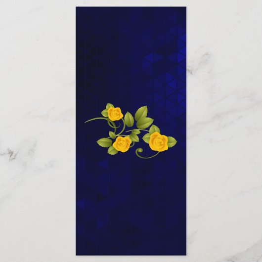 Donkerblauwe en gele rozenbruiloft menu (Achterkant)
