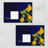 Donkerblauwe en gele rozenbruiloft plaatskaartje (Voorkant / Achterkant)