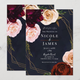 Donkerblauwe en gouden moderne rustieke bloemen br kaart