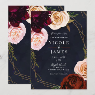 Donkerblauwe en gouden moderne rustieke bloemen br kaart