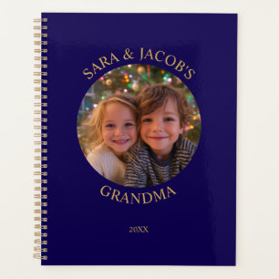 Donkerblauwe en gouden ronde foto voor oma planner