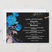 Donkerblauwe en gouden Roos Gothic Wedding Kaart (Voorkant)