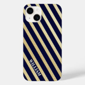Donkerblauwe en gouden strepen Case-Mate iPhone case (Achterkant)