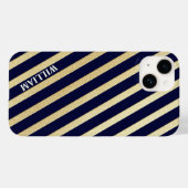 Donkerblauwe en gouden strepen Case-Mate iPhone case (Achterkant (horizontaal))