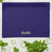 Donkerblauwe en gouden trendy script naam elegant theedoek (Gevouwen)