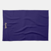 Donkerblauwe en gouden trendy script naam elegant theedoek (Horizontaal)