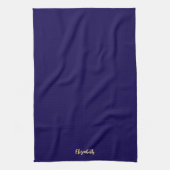 Donkerblauwe en gouden trendy script naam elegant theedoek (Verticaal)
