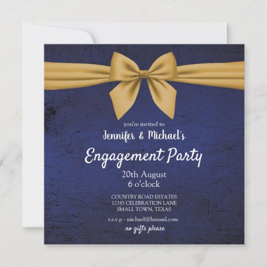 Donkerblauwe en gouden uitnodiging van de Partij v (Voorkant)