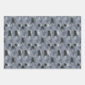 Donkerblauwe en grijze kerstbomen inpakpapier vel (Voorkant)