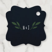 Donkerblauwe en groene bladeren groenbladeren rust bedankjes labels (Achterkant)