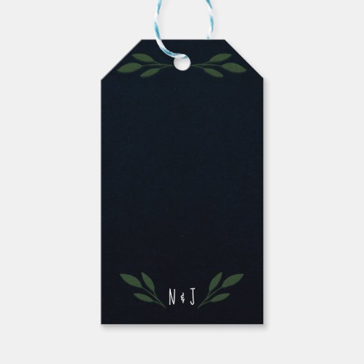 Donkerblauwe en groene bladeren groenbladeren rust cadeaulabel (Voorkant)