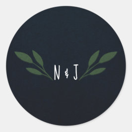Donkerblauwe en groene bladeren groenbladeren rust ronde sticker