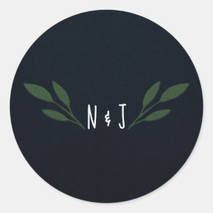 Donkerblauwe en groene bladeren groenbladeren rust ronde sticker