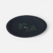 Donkerblauwe en groene bladeren groenbladerigheid  papieren bordje (Gekanteld)