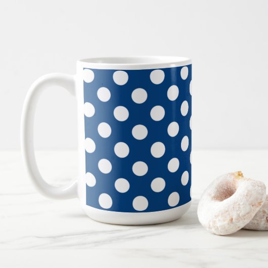 Donkerblauwe en grote witte pooldots koffiemok (Met donut)